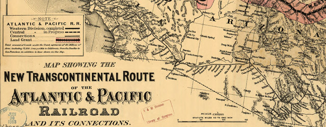 Map showing the new transcontinental route of the Atlantic & Pacific Railroad and its connections wide thumbnail image Map showing the new transcontinental route of the Atlantic & Pacific Railroad and its connections wide thumbnail image