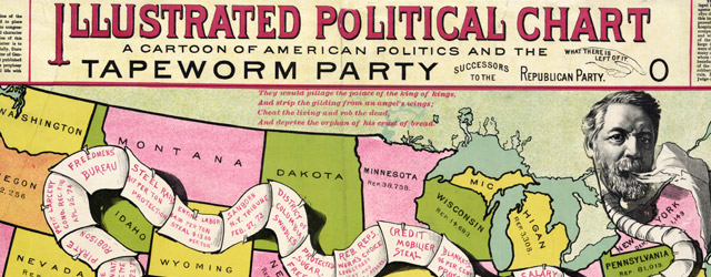 Illustrated political chart, a cartoon of American politics and the Tapeworm Party wide thumbnail image Illustrated political chart, a cartoon of American politics and the Tapeworm Party wide thumbnail image