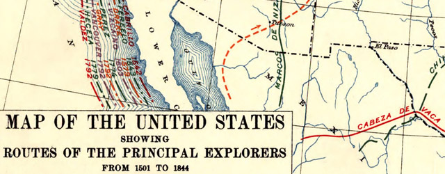 Map of the United States showing routes of principal explorers, from 1501 to 1844 wide thumbnail image Map of the United States showing routes of principal explorers, from 1501 to 1844 wide thumbnail image