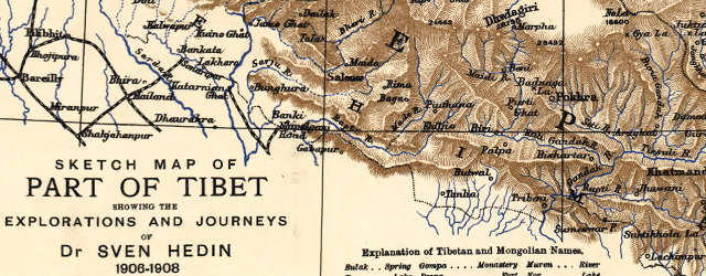 Sketch map of part of Tibet showing the explorations and journeys of Dr. Sven Hedin wide thumbnail image Sketch map of part of Tibet showing the explorations and journeys of Dr. Sven Hedin wide thumbnail image