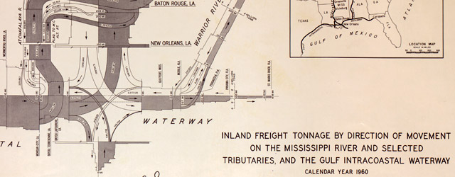 Inland freight tonnage by direction of movement on the Mississippi River and selected tributaries and the Gulf Intracoastal Waterway wide thumbnail image Inland freight tonnage by direction of movement on the Mississippi River and selected tributaries and the Gulf Intracoastal Waterway wide thumbnail image