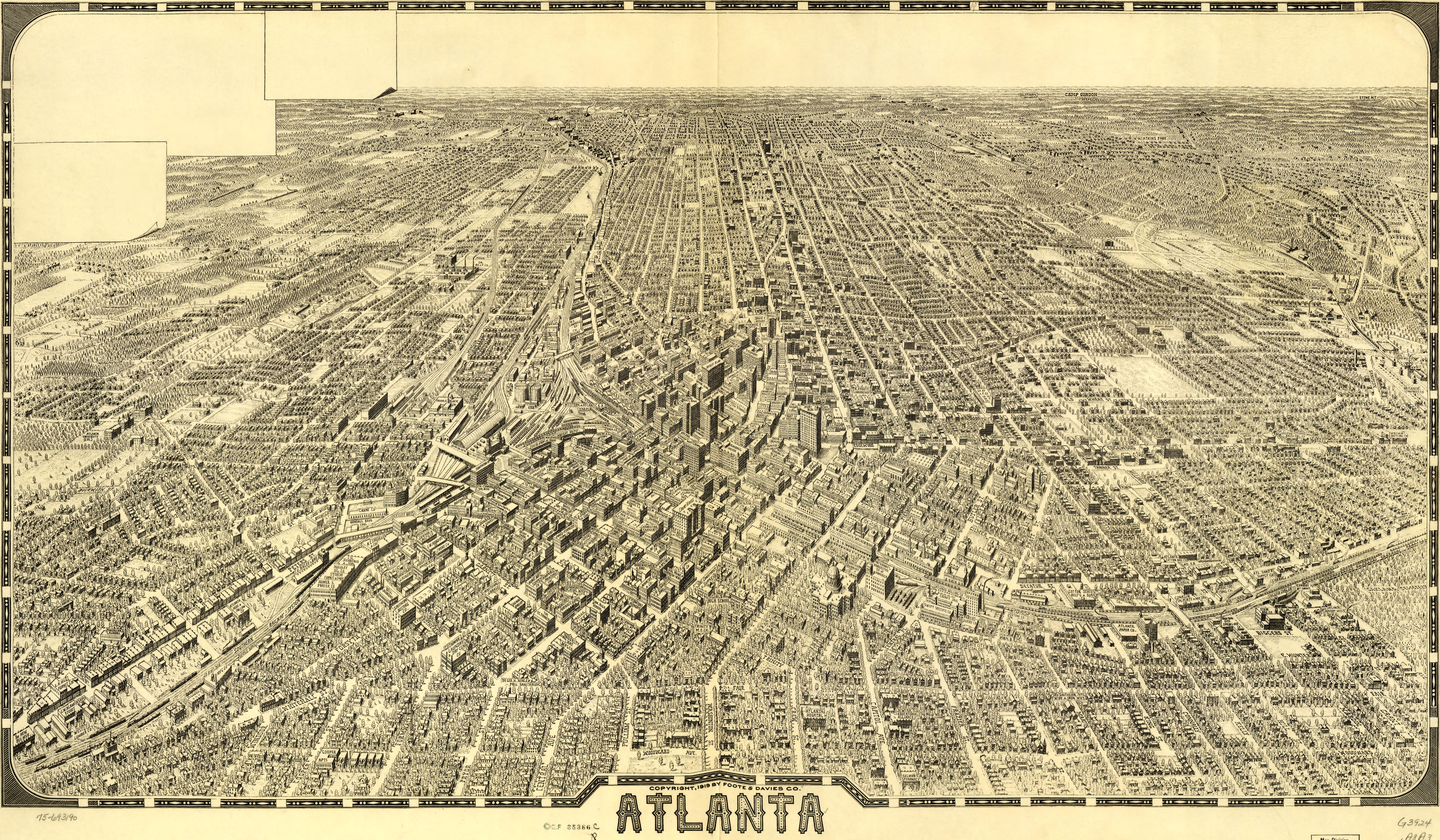 20x30 1919 Atlanta Georgia Vintage Old Panoramic City Map 